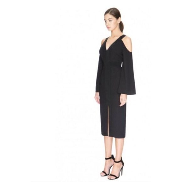 NWT KEEPSAKE THE LABEL XS COLD SHOULDER BELL SLEEVE MIDI DRESS IN BLACK $199 - Picture 4 of 8